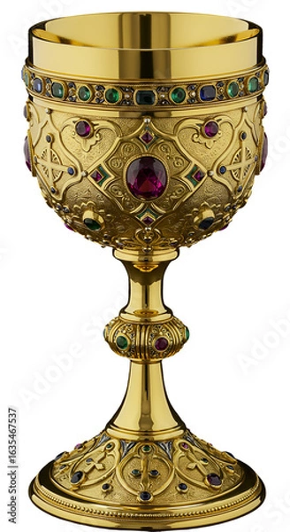 Fototapeta Ornate Golden Chalice With Jewels Isolated on Transparent Background
