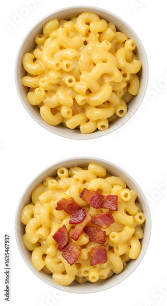 Fototapeta Overhead Photo of Macaroni And Cheese Bowls With Bacon Illustration