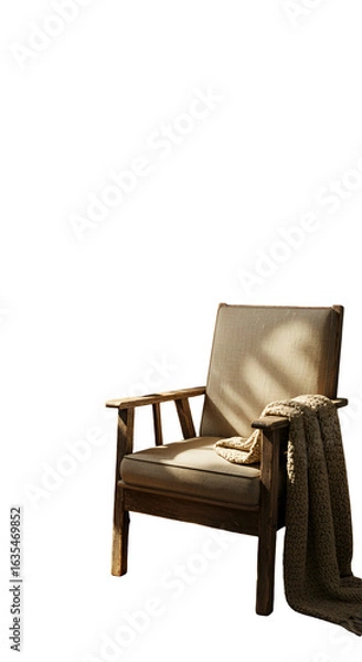 Fototapeta Isolated Wooden Chair with Soft Cushion and Blanket on Transparent Background