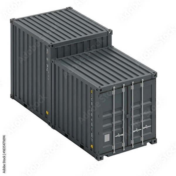 Fototapeta Isometric View of a 3D Illustration of Metal Cargo Container Isolated on Transparent Background