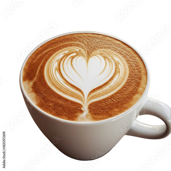Fototapeta Latte Art Heart Shape On White Cup Photo With Isolated Background