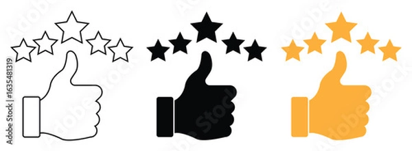 Fototapeta Rating icons, five stars review, thumb up of customer good rate. vector illustration