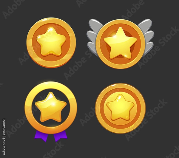 Fototapeta Vector star icons set. Collection icon design for game, ui, banner, design for app, interface, game development. Star icon bonus and items illustration. 