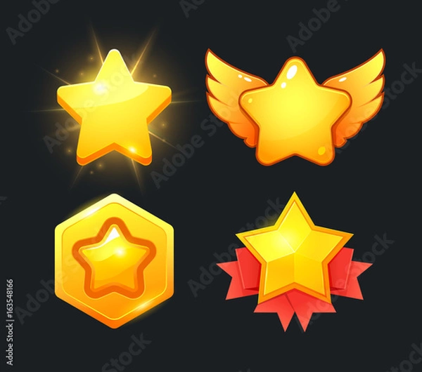 Fototapeta Vector star icons set. Collection icon design for game, ui, banner, design for app, interface, game development. Star icon bonus and items illustration. 