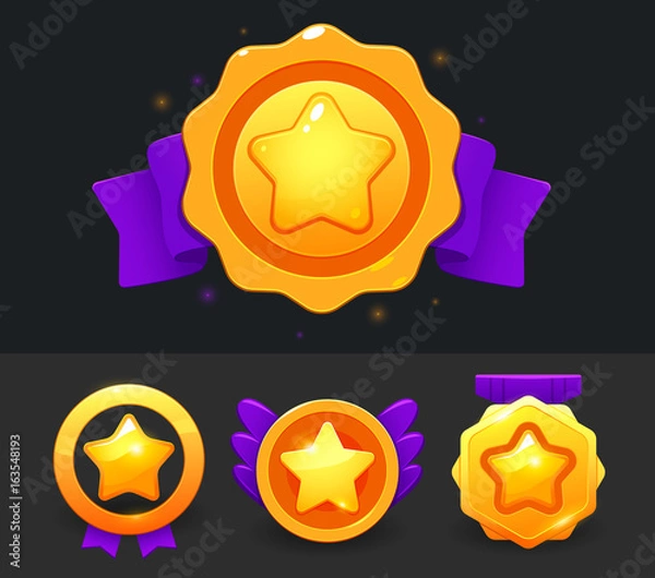 Fototapeta Vector star icons set. Collection icon design for game, ui, banner, design for app, interface, game development. Star icon bonus and items illustration.