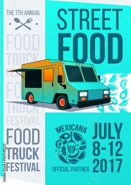 Obraz Food truck festival food brochure. Vector Poster template design. Street Food concept menu flyer. Template in A4 size 