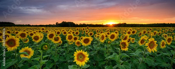 Obraz Beautiful sunset over sunflowers field