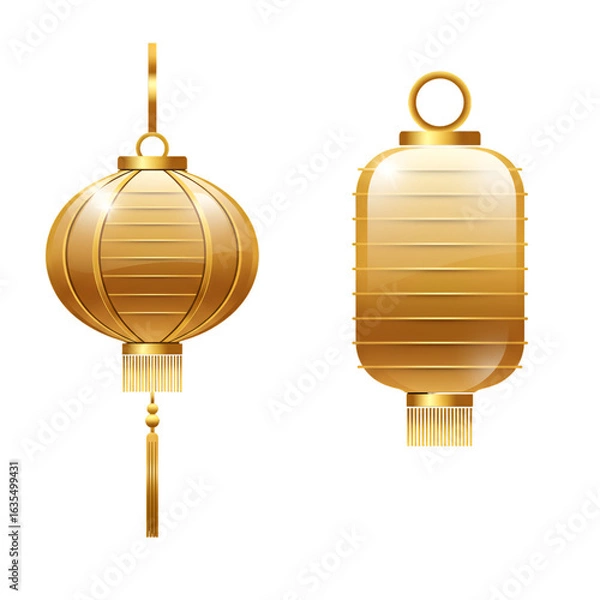 Fototapeta Isolated Golden Lanterns Illustration on Transparent Background