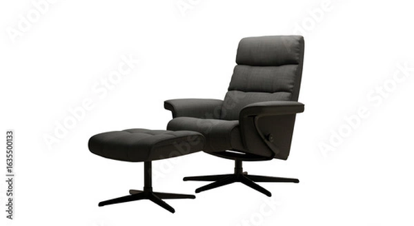 Fototapeta Isolated Gray Chair And Footrest On Black Background 3D Render