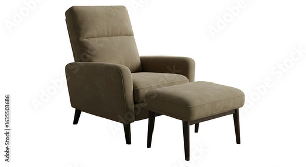Fototapeta Isolated Illustration Of A Beige Fabric Recliner Chair And Ottoman On Black Background