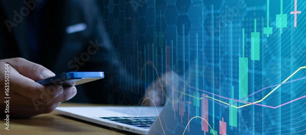 Fototapeta Finance concept, businessman calculates financial report with business growth graph, finance and investment concept.