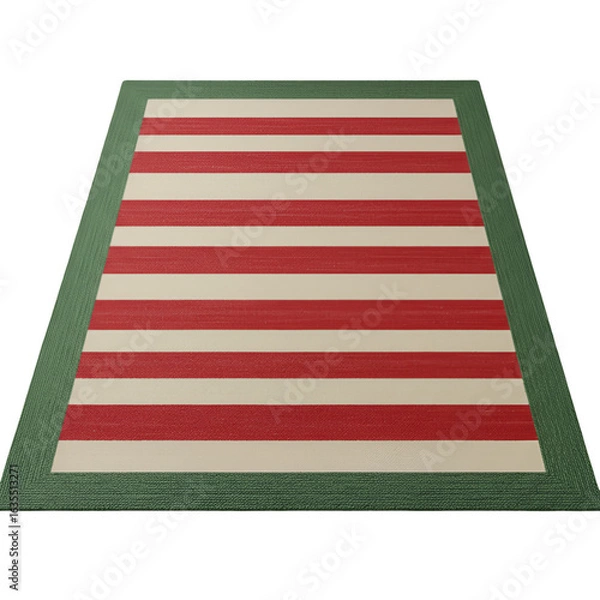 Fototapeta Isolated Perspective View Of Red And White Striped Carpet With Green Border
