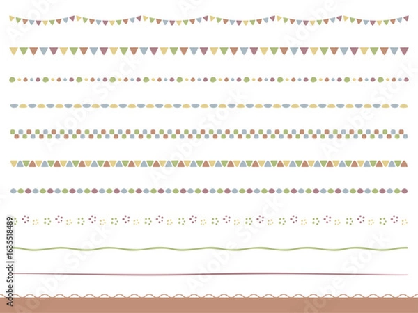 Obraz 秋にぴったりな可愛いくすみカラーのラインや罫線、下線のイラスト素材セット