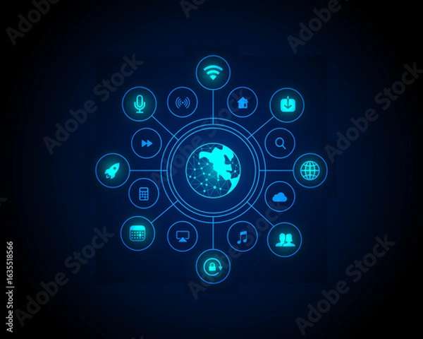 Obraz 	
Geometric background and high tech circuit board connection system