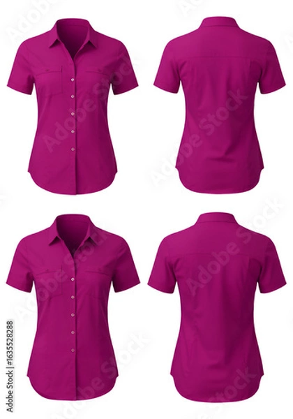 Fototapeta Isolated View of a Magenta Short-Sleeved Shirt on a Transparent Background