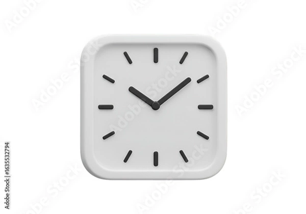 Fototapeta Isolated White Square Clock on Transparent Background Abstract 3D Illustration