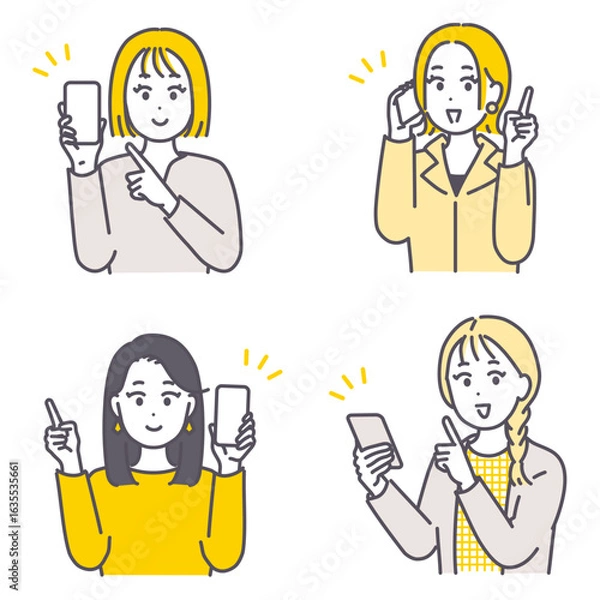 Obraz 若い女性とスマートフォンのイラスト素材