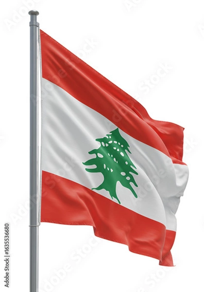 Fototapeta Lebanon Flag Waving Against Transparent Background Isolated Render Photo