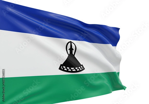 Fototapeta Lesotho National Flag Waving in the Wind with Blue White and Green Colors on Transparent Background