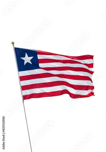 Fototapeta Liberian National Flag Waving on a Pole against a Transparent Background
