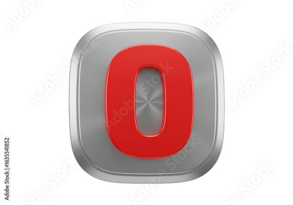 Fototapeta Isolated Red Number Zero Inside A Silver Metallic Square Button Icon