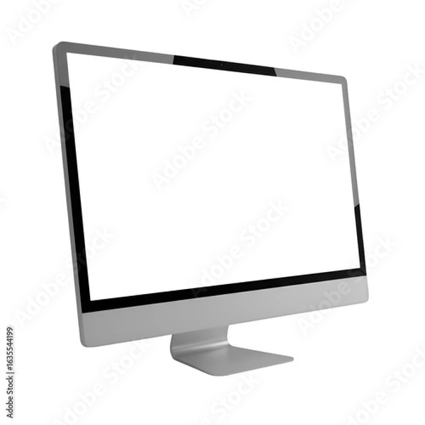 Fototapeta Isolated Silver Computer Monitor Diagonal Angle View On Transparent Background