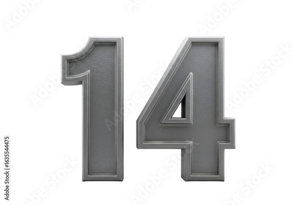 Fototapeta Isolated Silver Metallic 3D Rendered Digit Fourteen on Transparent Background