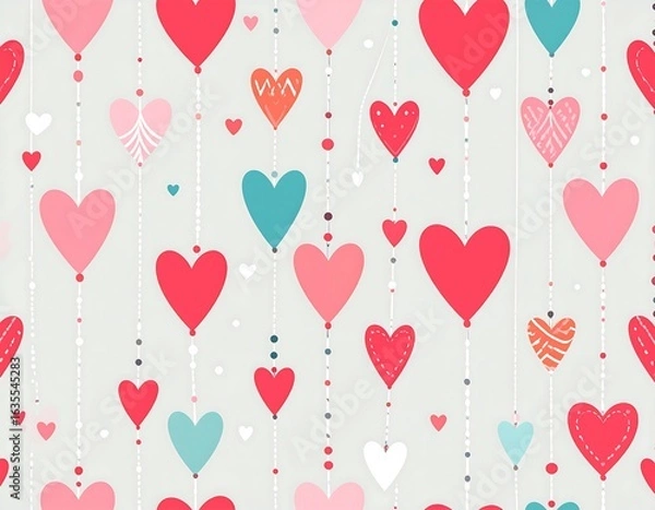 Fototapeta Cute hearts hanging on strings