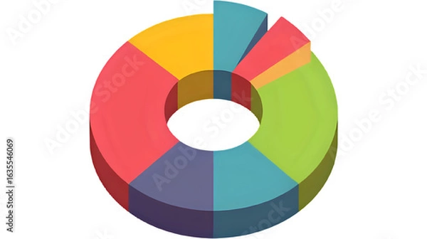 Fototapeta 3D render of colorful pie chart, isolated background