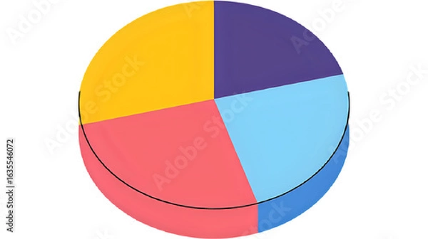 Fototapeta 3D render of colorful pie chart, isolated background