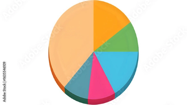 Fototapeta 3D render of colorful pie chart, isolated background