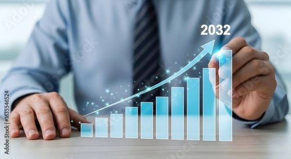 Fototapeta Projected financial growth chart showing increase in business profits and market trends to year