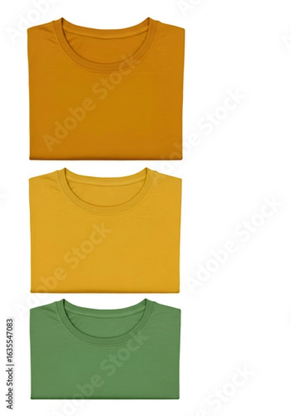 Fototapeta Isolated T-shirts in Various Gold Yellow and Green Colors on Transparent Background