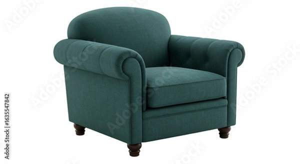 Fototapeta Isolated Teal Classic Armchair With Detailed Tufted Design On Transparent Background