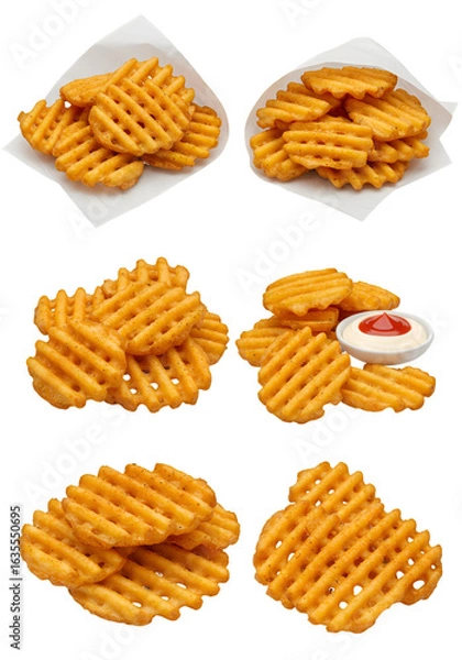 Fototapeta Isolated Waffle Fries Arrangement On Transparent Background Photo