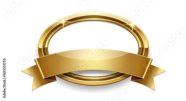 Fototapeta Golden vector ornaments with ribbons on a blank golden banner frame