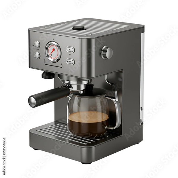 Fototapeta Realistic 3D Illustration of Silver Espresso Machine with Coffee in Glass