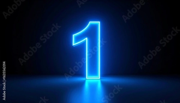 Fototapeta Glowing neon blue number one on dark background (2)