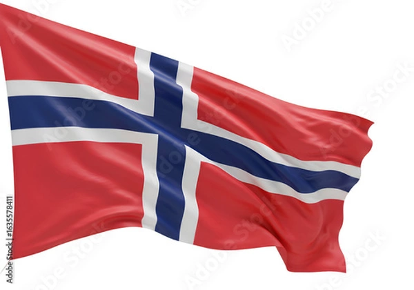 Fototapeta Realistic Render of the Norwegian Flag Waving on Isolated Transparent Background