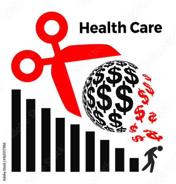 Obraz Cuts in Health Care Spending. Concept sign for the proposed cuts to health insurance program in USA and elsewhere
