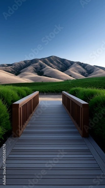 Obraz Sunlit Vineyard Walkway on Hillside