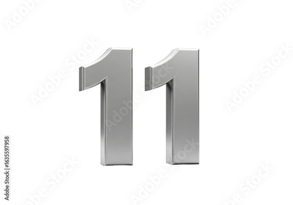 Obraz Silver Metallic Three-Dimensional Number 11 Isolated On Transparent Black Background