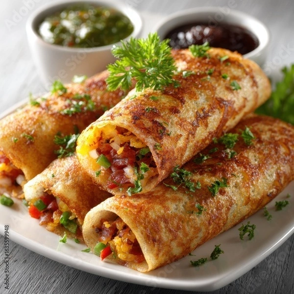 Obraz Indian Dosa Crepes with Colorful Vegetable Filling