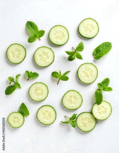 Fototapeta Fresh cucumber slices with mint