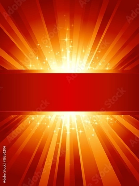 Fototapeta Vertical red golden light burst with stars and copyspace