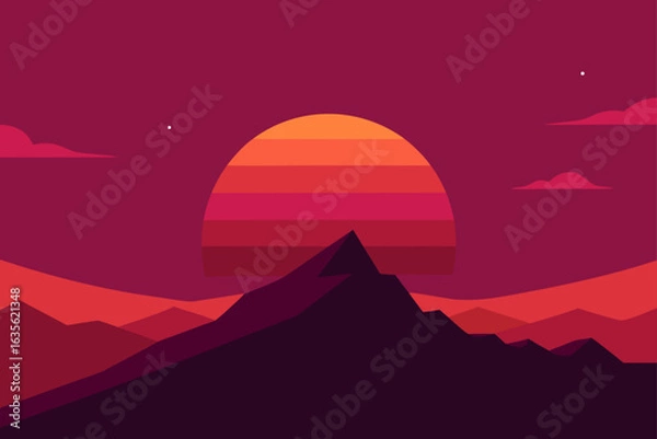 Obraz Vibrant sunset over layered mountains in a minimalist style