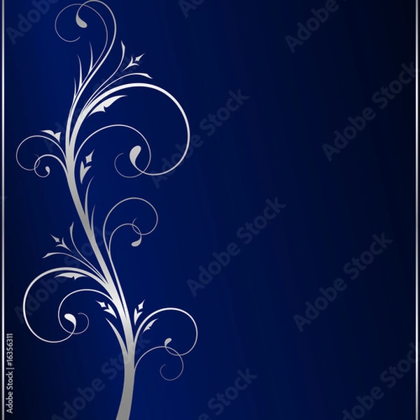 Obraz Elegant dark blue background with silver floral elements