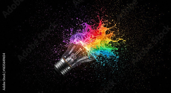 Fototapeta Light Bulb Exploding with Colorful Paint Splashes Concept Illustration