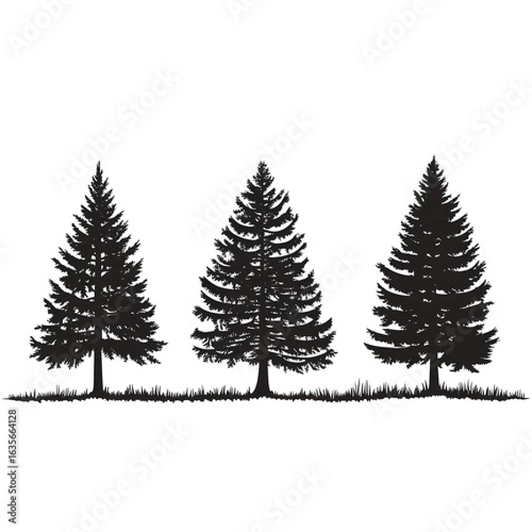 Fototapeta Three Silhouetted Pine Trees