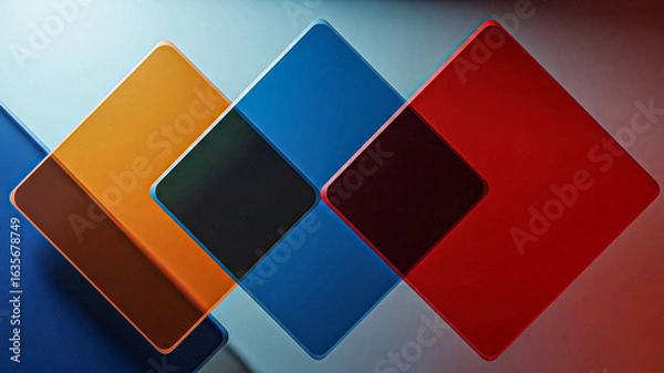 Fototapeta Abstract Geometric Design: Overlapping Vibrant Red, Blue, and Orange Rhombus Shapes.